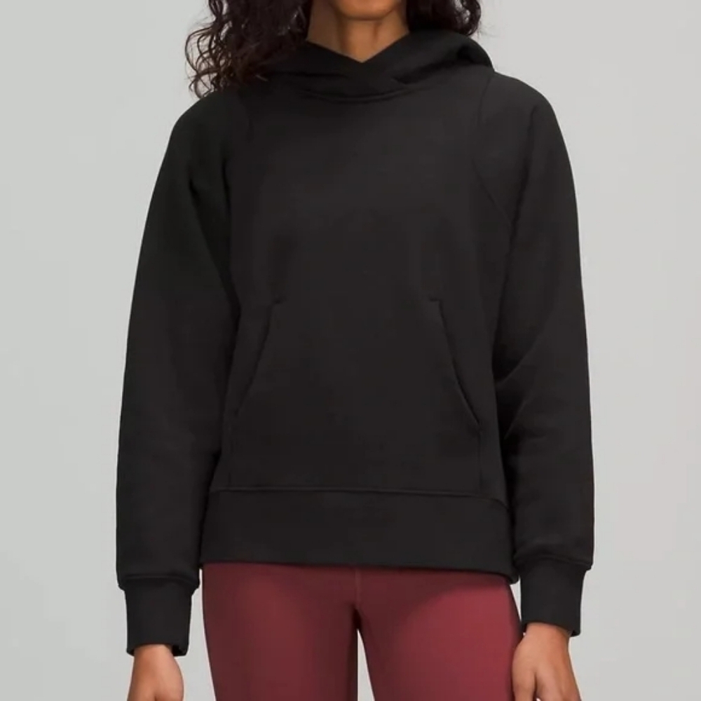 Lululemon Loungeful Hoodie Sweatshirt Sz 6 Black Front Pocket Layer Warm‎ Active